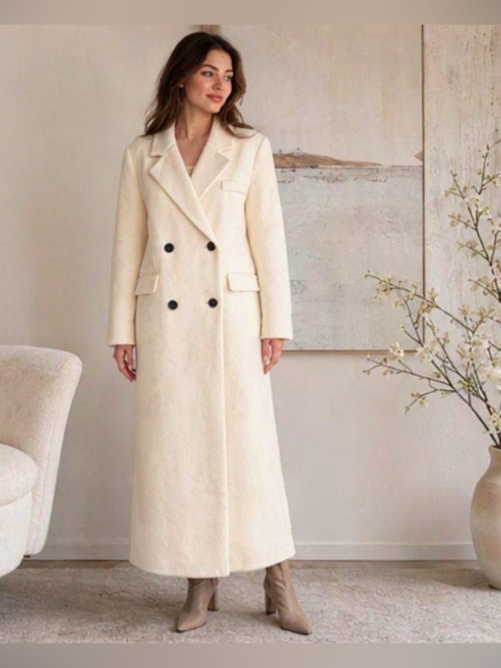 🎀🌷 Luxurious Cream Wool Double-Breasted Pea Coat 🌷🎀 NWT